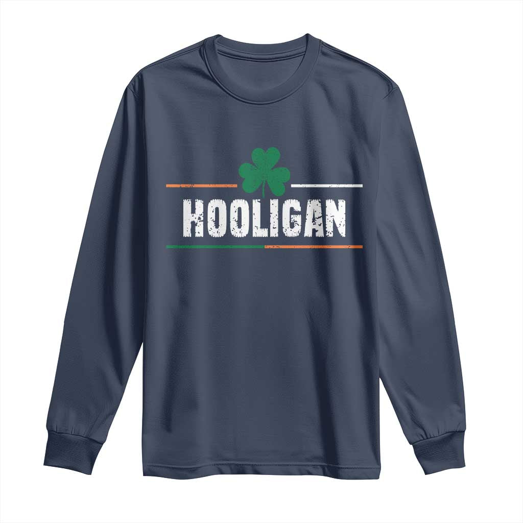 Funny St Patricks Day Matching Long Sleeve Shirt Hooligan Irish Shamrock TS02 Navy Print Your Wear
