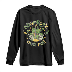 Funny St Patricks Day Long Sleeve Shirt Shamrock 'N Roll Irish Music Rocking Skeleton Hand with Guitar TS02 Black Print Your Wear