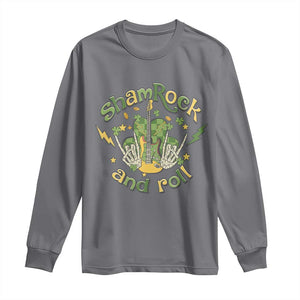 Funny St Patricks Day Long Sleeve Shirt Shamrock 'N Roll Irish Music Rocking Skeleton Hand with Guitar TS02 Charcoal Print Your Wear