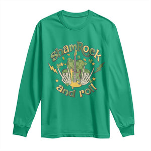 Funny St Patricks Day Long Sleeve Shirt Shamrock 'N Roll Irish Music Rocking Skeleton Hand with Guitar TS02 Irish Green Print Your Wear