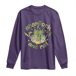 Funny St Patricks Day Long Sleeve Shirt Shamrock 'N Roll Irish Music Rocking Skeleton Hand with Guitar TS02 Purple Print Your Wear