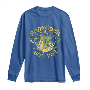 Funny St Patricks Day Long Sleeve Shirt Shamrock 'N Roll Irish Music Rocking Skeleton Hand with Guitar TS02 Royal Blue Print Your Wear