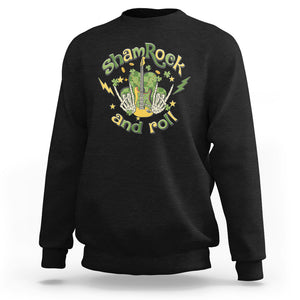 Funny St. Patricks Day Sweatshirt Shamrock 'N Roll Irish Music Rocking Skeleton Hand with Guitar TS02 Black Printyourwear