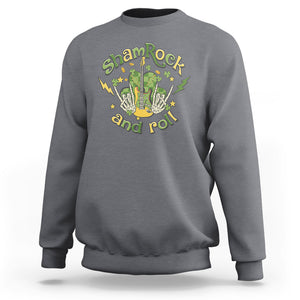 Funny St. Patricks Day Sweatshirt Shamrock 'N Roll Irish Music Rocking Skeleton Hand with Guitar TS02 Charcoal Printyourwear