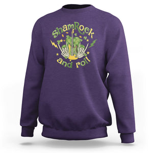 Funny St. Patricks Day Sweatshirt Shamrock 'N Roll Irish Music Rocking Skeleton Hand with Guitar TS02 Purple Printyourwear