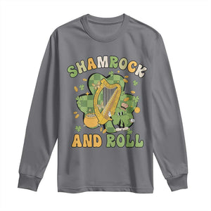 Funny St Patricks Day Long Sleeve Shirt Shamrock 'N Roll Irish Music Celtic Harp TS02 Charcoal Print Your Wear