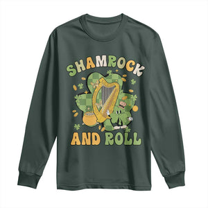 Funny St Patricks Day Long Sleeve Shirt Shamrock 'N Roll Irish Music Celtic Harp TS02 Dark Forest Green Print Your Wear