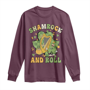 Funny St Patricks Day Long Sleeve Shirt Shamrock 'N Roll Irish Music Celtic Harp TS02 Maroon Print Your Wear