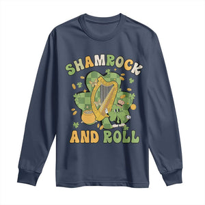 Funny St Patricks Day Long Sleeve Shirt Shamrock 'N Roll Irish Music Celtic Harp TS02 Navy Print Your Wear