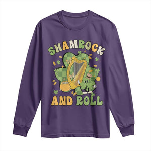 Funny St Patricks Day Long Sleeve Shirt Shamrock 'N Roll Irish Music Celtic Harp TS02 Purple Print Your Wear