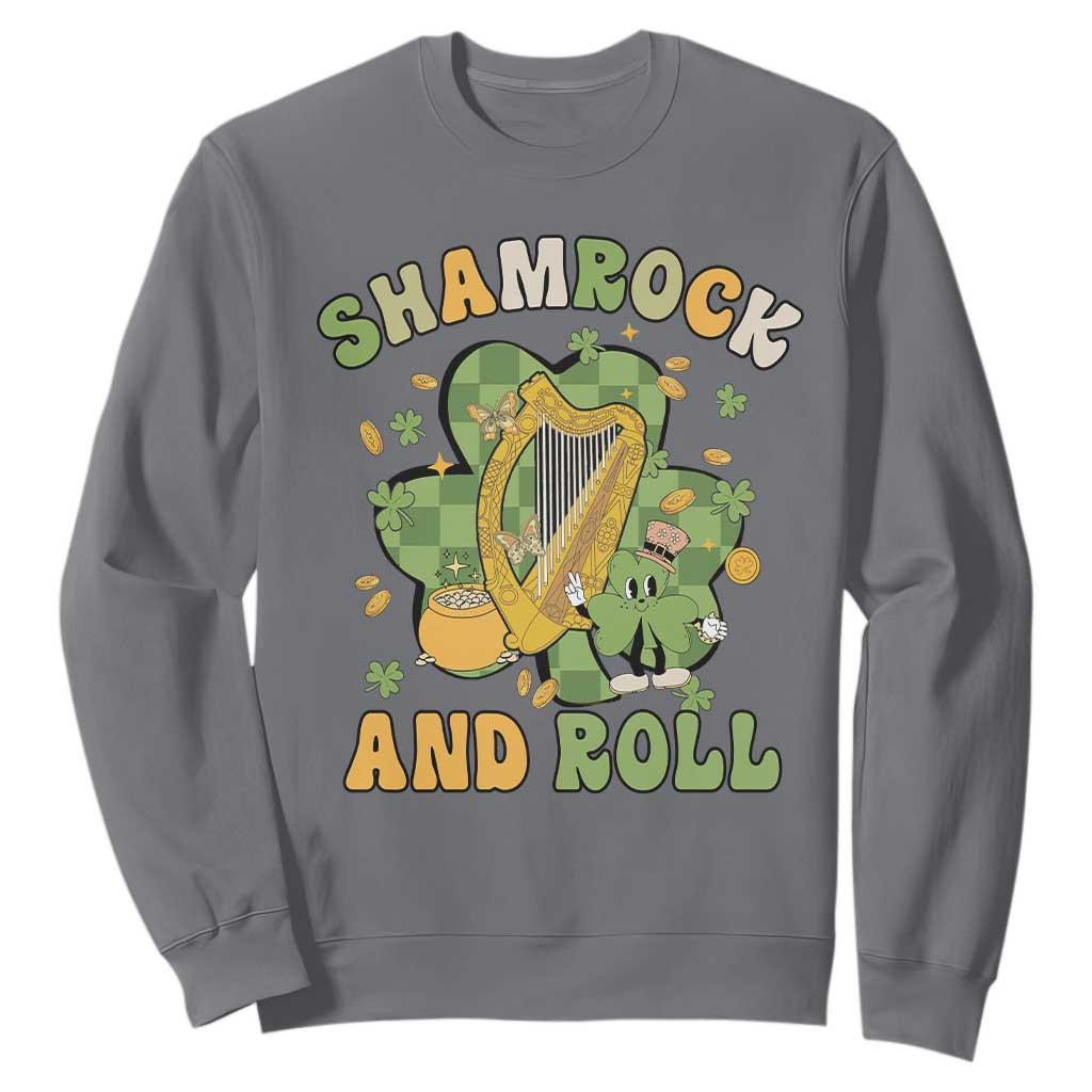 Funny St. Patricks Day Sweatshirt Shamrock 'N Roll Irish Music Celtic Harp TS02 Charcoal Printyourwear