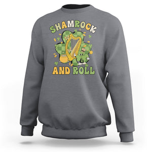 Funny St. Patricks Day Sweatshirt Shamrock 'N Roll Irish Music Celtic Harp TS02 Charcoal Printyourwear