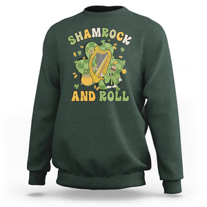 Funny St. Patricks Day Sweatshirt Shamrock 'N Roll Irish Music Celtic Harp TS02 Dark Forest Green Printyourwear