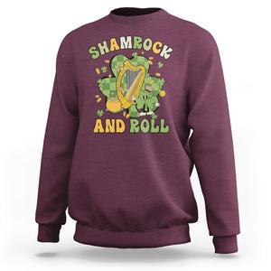 Funny St. Patricks Day Sweatshirt Shamrock 'N Roll Irish Music Celtic Harp TS02 Maroon Printyourwear