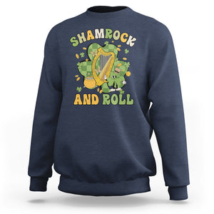 Funny St. Patricks Day Sweatshirt Shamrock 'N Roll Irish Music Celtic Harp TS02 Navy Printyourwear