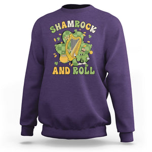 Funny St. Patricks Day Sweatshirt Shamrock 'N Roll Irish Music Celtic Harp TS02 Purple Printyourwear