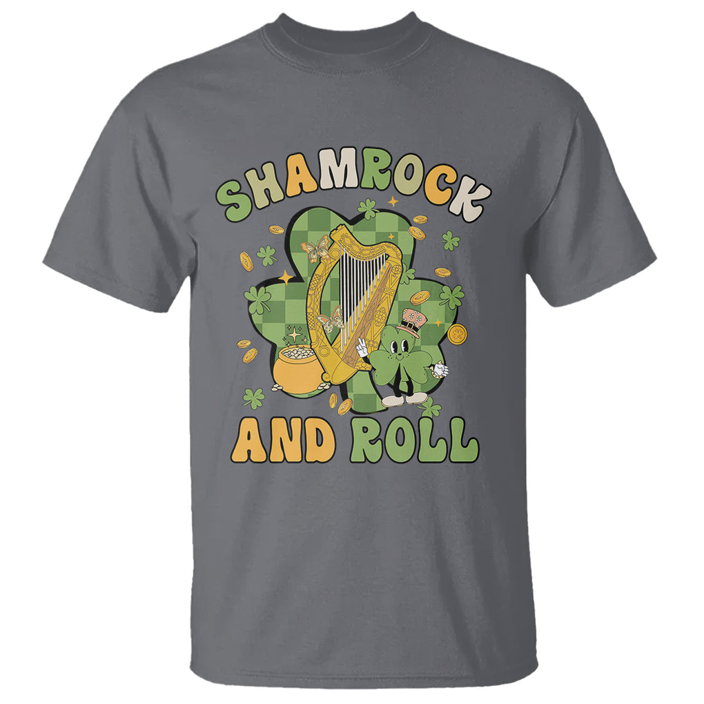 Funny St. Patricks Day T Shirt Shamrock 'N Roll Irish Music Celtic Harp TS02 Charcoal Printyourwear