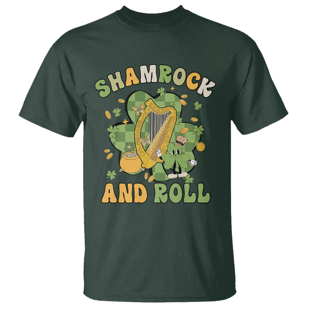 Funny St. Patricks Day T Shirt Shamrock 'N Roll Irish Music Celtic Harp TS02 Dark Forest Green Printyourwear