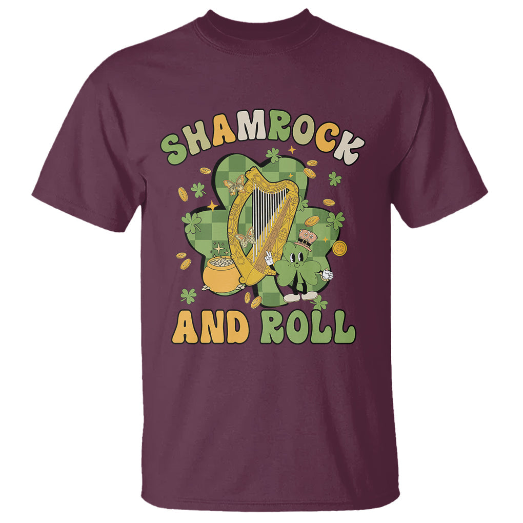 Funny St. Patricks Day T Shirt Shamrock 'N Roll Irish Music Celtic Harp TS02 Maroon Printyourwear