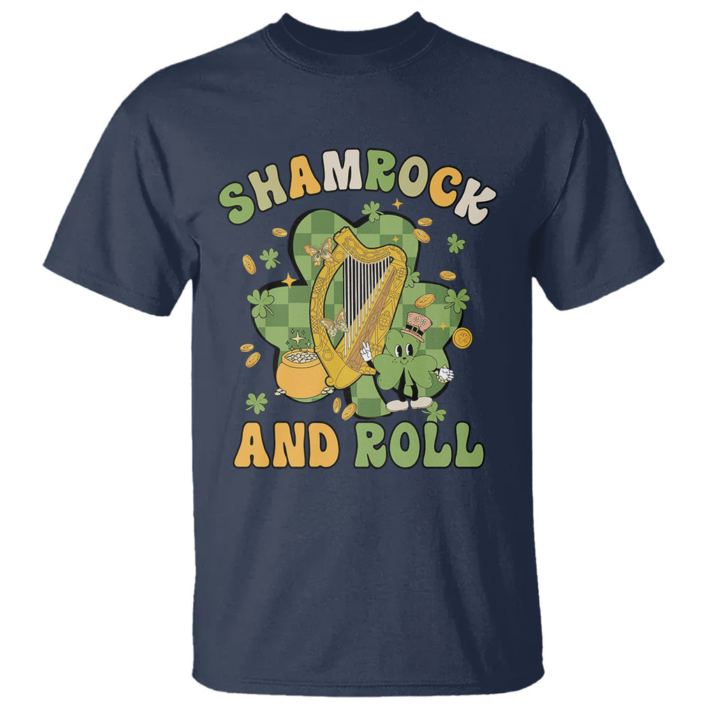 Funny St. Patricks Day T Shirt Shamrock 'N Roll Irish Music Celtic Harp TS02 Navy Printyourwear