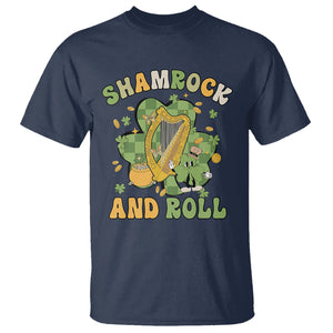 Funny St. Patricks Day T Shirt Shamrock 'N Roll Irish Music Celtic Harp TS02 Navy Printyourwear