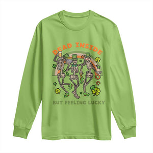 Irish Dancing Skeleton Long Sleeve Shirt Dead Inside But Feeling Lucky Drinking Beer St Patrick's Day TS02 Lime Print Your Wear