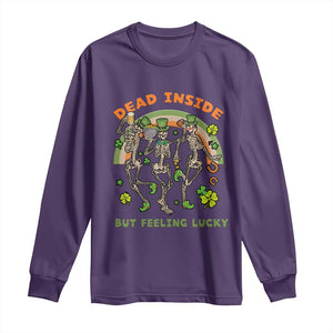 Irish Dancing Skeleton Long Sleeve Shirt Dead Inside But Feeling Lucky Drinking Beer St Patrick's Day TS02 Purple Print Your Wear