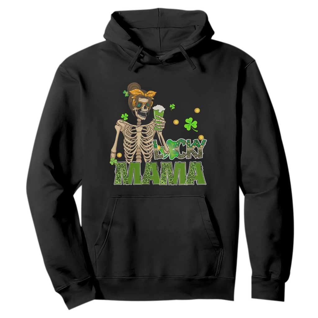 Irish Skeleton Mom Hoodie Lucky Mama Messy Bun Drinking Beer St Patrick's Day Mother's Day TS02 Black Printyourwear