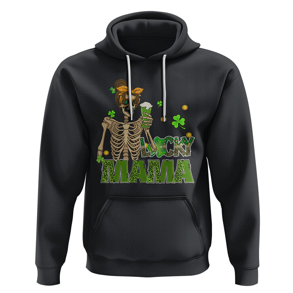 Irish Skeleton Mom Hoodie Lucky Mama Messy Bun Drinking Beer St Patrick's Day Mother's Day TS02 Black Printyourwear