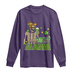 Irish Skeleton Mom Long Sleeve Shirt Lucky Mama Messy Bun Drinking Beer St Patrick's Day Mother's Day TS02 Purple Print Your Wear