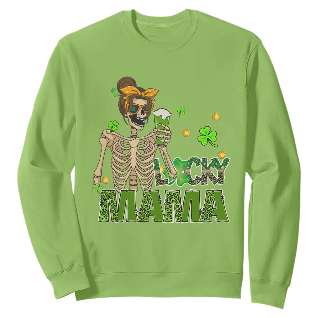 Irish Skeleton Mom Sweatshirt Lucky Mama Messy Bun Drinking Beer St Patrick's Day Mother's Day TS02 Lime Printyourwear