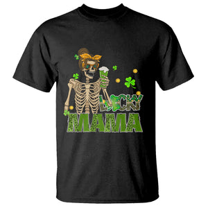 Irish Skeleton Mom T Shirt Lucky Mama Messy Bun Drinking Beer St Patrick's Day Mother's Day TS02 Black Printyourwear