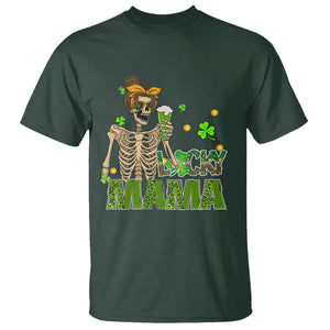 Irish Skeleton Mom T Shirt Lucky Mama Messy Bun Drinking Beer St Patrick's Day Mother's Day TS02 Dark Forest Green Printyourwear