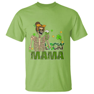 Irish Skeleton Mom T Shirt Lucky Mama Messy Bun Drinking Beer St Patrick's Day Mother's Day TS02 Lime Printyourwear