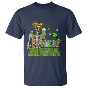 Irish Skeleton Mom T Shirt Lucky Mama Messy Bun Drinking Beer St Patrick's Day Mother's Day TS02 Navy Printyourwear