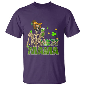 Irish Skeleton Mom T Shirt Lucky Mama Messy Bun Drinking Beer St Patrick's Day Mother's Day TS02 Purple Printyourwear