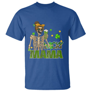 Irish Skeleton Mom T Shirt Lucky Mama Messy Bun Drinking Beer St Patrick's Day Mother's Day TS02 Royal Blue Printyourwear