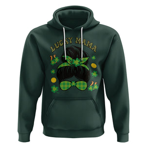 Funny St. Patricks Day Hoodie Lucky Mama Messy Bun Mom TS02 Dark Forest Green Printyourwear