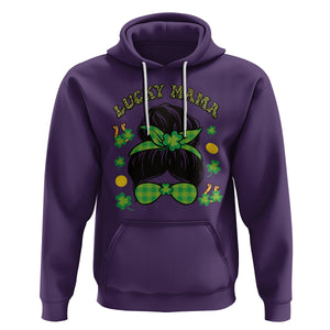 Funny St. Patricks Day Hoodie Lucky Mama Messy Bun Mom TS02 Purple Printyourwear