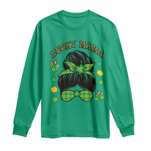 Funny St Patricks Day Long Sleeve Shirt Lucky Mama Messy Bun Mom TS02 Irish Green Print Your Wear