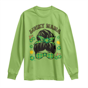 Funny St Patricks Day Long Sleeve Shirt Lucky Mama Messy Bun Mom TS02 Lime Print Your Wear