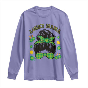 Funny St Patricks Day Long Sleeve Shirt Lucky Mama Messy Bun Mom TS02 Violet Print Your Wear