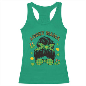 Funny St Patricks Day Racerback Tank Top Lucky Mama Messy Bun Mom TS02 Irish Green Print Your Wear