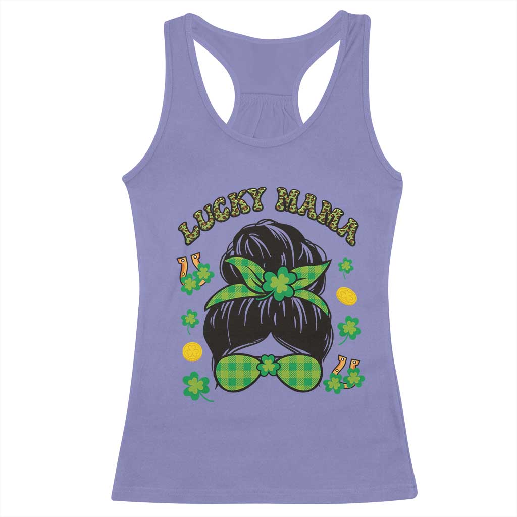 Funny St Patricks Day Racerback Tank Top Lucky Mama Messy Bun Mom TS02 Violet Print Your Wear