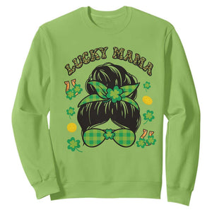 Funny St. Patricks Day Sweatshirt Lucky Mama Messy Bun Mom TS02 Lime Printyourwear