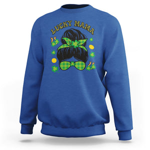 Funny St. Patricks Day Sweatshirt Lucky Mama Messy Bun Mom TS02 Royal Blue Printyourwear