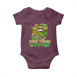 Funny St Patricks Day Women Baby Onesie Thick Thighs Lucky Vibes Leopard Biting Lips TS02 Maroon Print Your Wear
