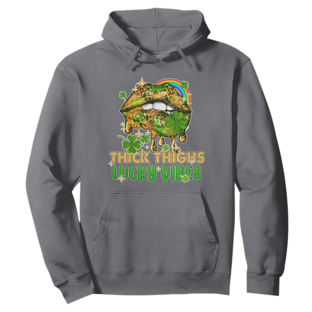 Funny St. Patricks Day Women Hoodie Thick Thighs Lucky Vibes Leopard Biting Lips TS02 Charcoal Printyourwear