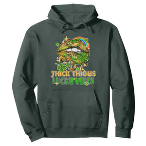 Funny St. Patricks Day Women Hoodie Thick Thighs Lucky Vibes Leopard Biting Lips TS02 Dark Forest Green Printyourwear