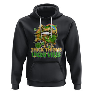 Funny St. Patricks Day Women Hoodie Thick Thighs Lucky Vibes Leopard Biting Lips TS02 Black Printyourwear